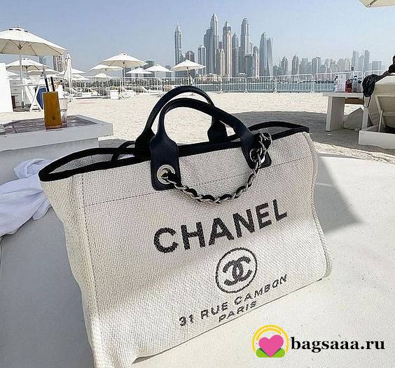 Chanel Canvas Large Deauville Tote Bag Beige A66942 - 1