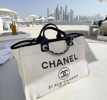 Chanel Canvas Large Deauville Tote Bag Beige A66942