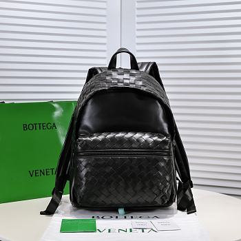 Bagsaaa Bottega Veneta Intrecciato black leather backpack - 32*43cm