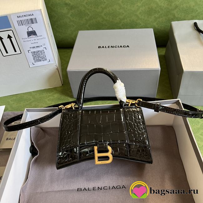	 Bagsaaa Balenciaga Hourglass XS Crocodile Embossed Gold Hardware - 19*13*8cm - 1