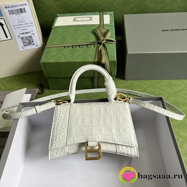 	 Bagsaaa Balenciaga Hourglass XS Crocodile Embossed White Gold Hardware - 19*13*8cm - 1