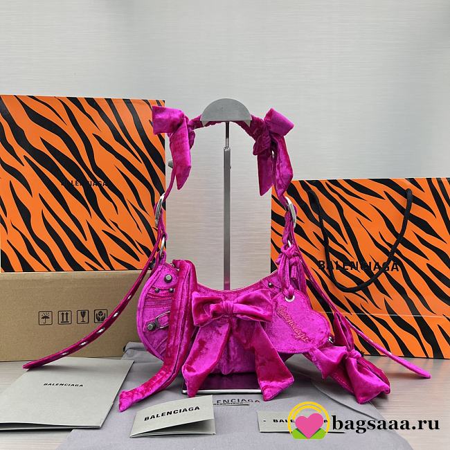 Bagsaaa Balenciaga Le Cagole Velvet Pink Bag - 26X16X9.9cm - 1