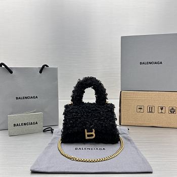 Bagsaaa Balenciaga Mini Hourglass Furry Black Bag - 11.5x14x4.5cm
