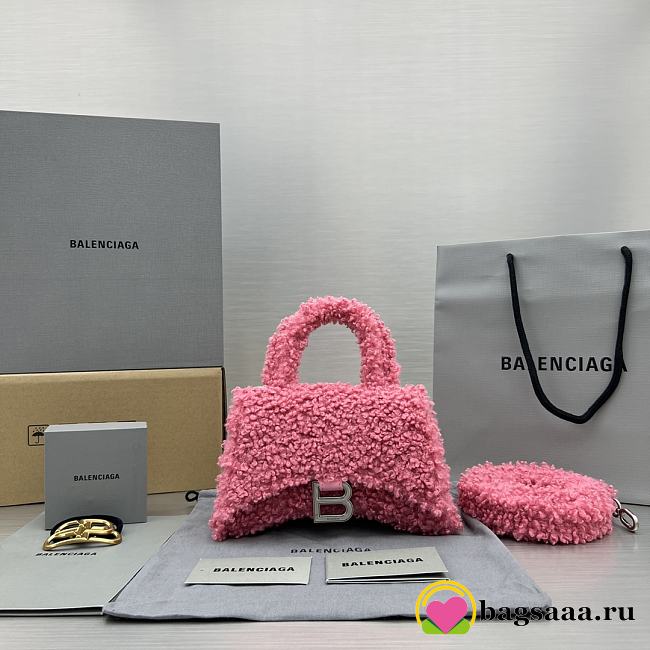 	 Bagsaaa Balenciaga XS Hourglass Furry Pink Bag - 11.5x14x4.5cm - 1