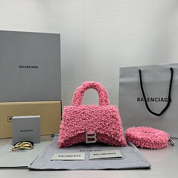 	 Bagsaaa Balenciaga XS Hourglass Furry Pink Bag - 11.5x14x4.5cm