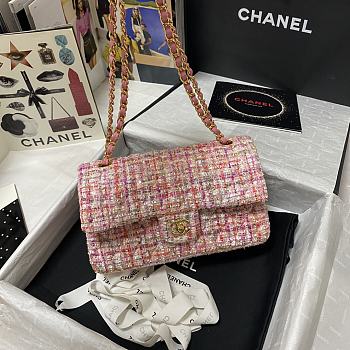 Bagsaaa Chanel Medium Flap Bag Tweed Pink Leather - 25cm