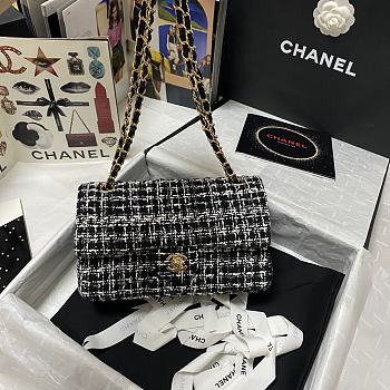 	 Bagsaaa Chanel Medium Flap Bag Tweed Black and White Leather - 25cm