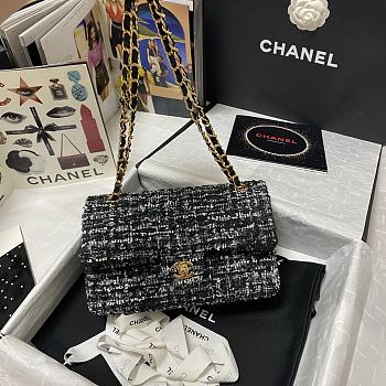 	 Bagsaaa Chanel Medium Flap Bag Tweed Grey Leather - 25cm