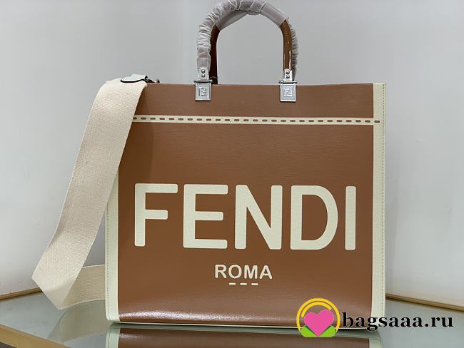 Bagsaaa Fendi Sunshine Medium Canvas and brown patent leather shopper bag - 35x31x17cm - 1