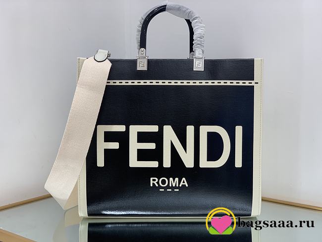 	 Bagsaaa Fendi Sunshine Medium Canvas and black patent leather shopper bag - 35x31x17cm - 1