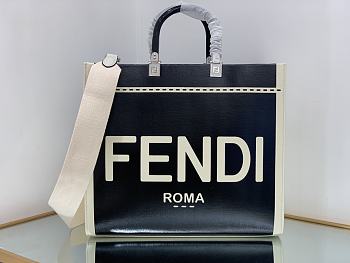 	 Bagsaaa Fendi Sunshine Medium Canvas and black patent leather shopper bag - 35x31x17cm