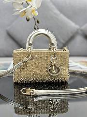 Bagsaaa Dior LAdy D-Joy Gold-Tone Satin with Gradient Bead Embroidery - 16 x 9 x 5 cm - 1