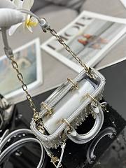 	 Bagsaaa Dior LAdy D-Joy Silver-Tone Satin with Gradient Bead Embroidery - 16 x 9 x 5 cm - 2