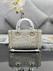 	 Bagsaaa Dior LAdy D-Joy Silver-Tone Satin with Gradient Bead Embroidery - 16 x 9 x 5 cm - 4