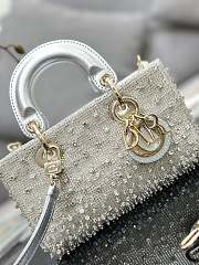 	 Bagsaaa Dior LAdy D-Joy Silver-Tone Satin with Gradient Bead Embroidery - 16 x 9 x 5 cm - 6