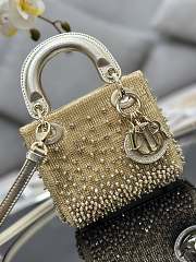 Bagsaaa Dior Lady Micro Gold-Tone Satin with Gradient Bead Embroidery 12 x 10.2 x 5cm - 3