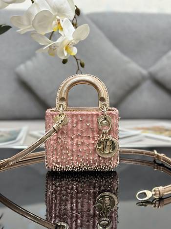 	 Bagsaaa Dior Lady Micro Pink-Tone Satin with Gradient Bead Embroidery 12 x 10.2 x 5cm