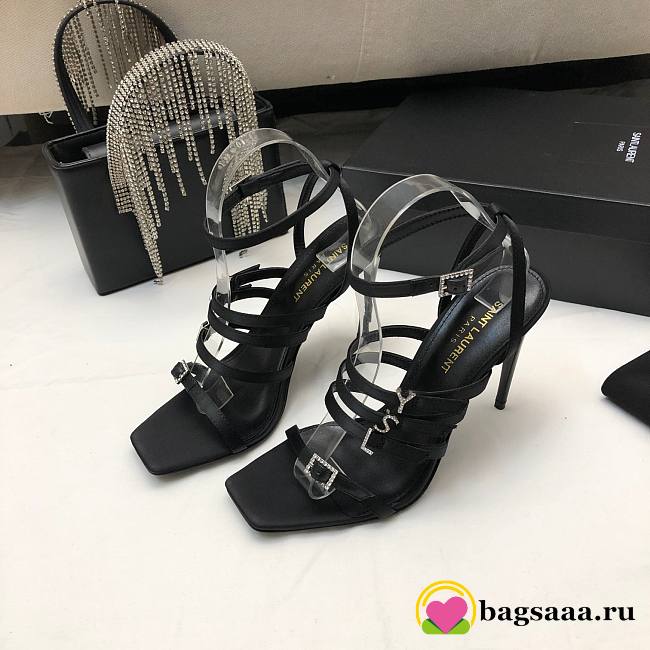 Bagsaaa YSL Jerry embellished satin black sandals - 1