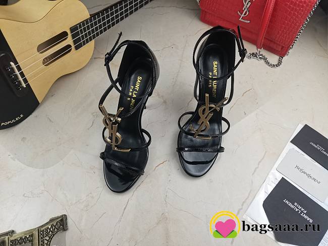Bagsaaa YSL Cassandra 100 black patent leather sandals heels - 1