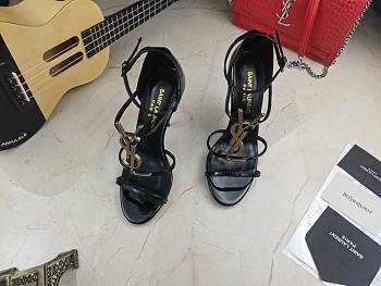 Bagsaaa YSL Cassandra 100 black patent leather sandals heels
