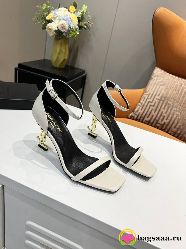 	 Bagsaaa YSL Opyum white leather sandals 8.5cm - 1