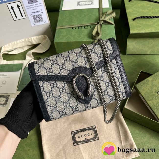 Bagsaaa Gucci Dionysus Chain Wallet Beige and blue GG Supreme canvas - 1