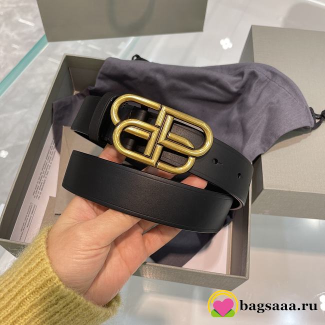 	 Bagsaaa Balenciaga Black 'BB' Large Gold Belt 3cm - 1