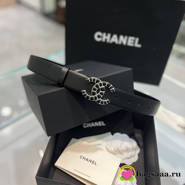 Bagsaaa Chanel Black Stone Belt 3cm - 1