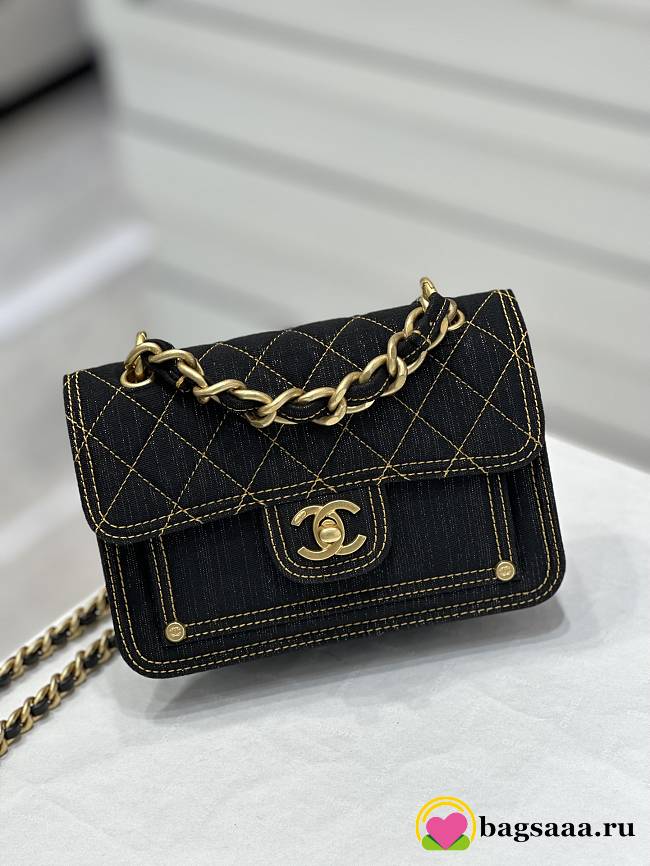 	 Bagsaaa Chanel Flap Denim Black Bag - 19x14x5cm - 1