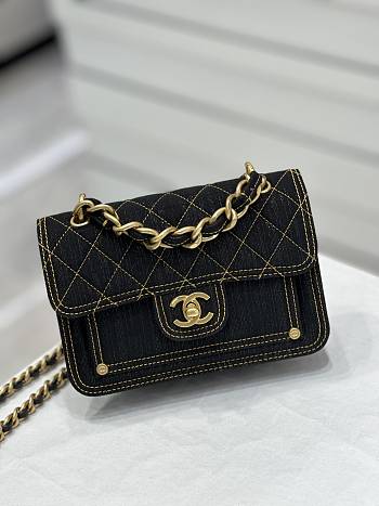 	 Bagsaaa Chanel Flap Denim Black Bag - 19x14x5cm