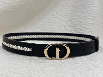 Bagsaaa Dior 30 MONTAIGNE BELT Black Smooth Calfskin and White Glass Pearls, 25 MM
