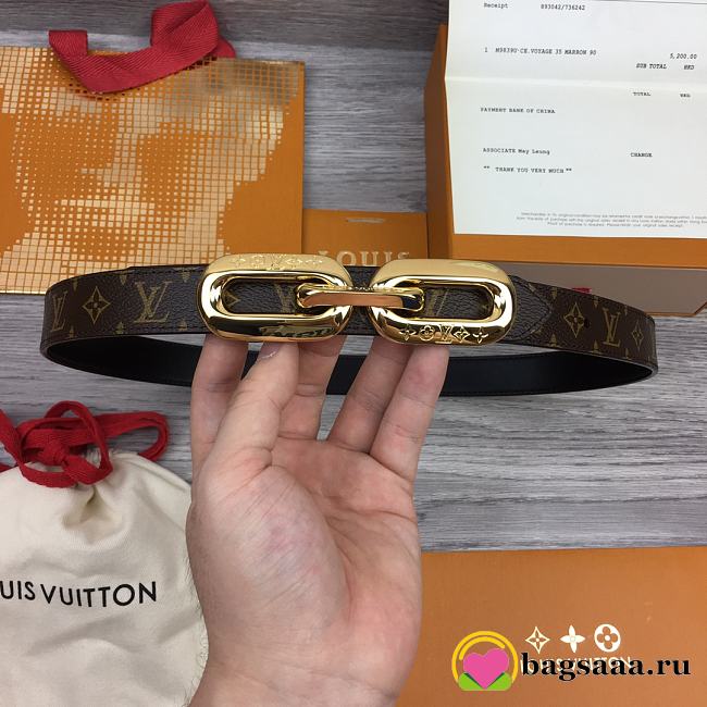 	 Bagsaaa Louis Vuitton Chain Monogram Black Belt 2.5cm - 1