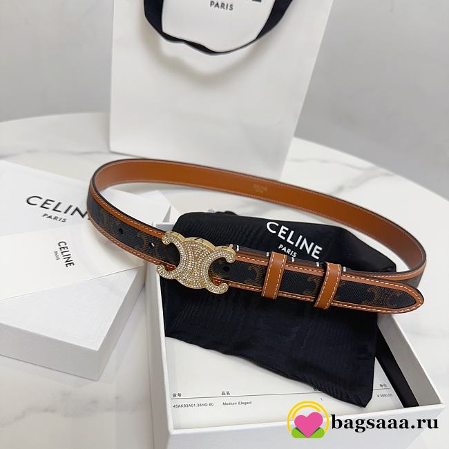 BAGSAAA CELINE MEDIUM WITH BORDER TRIOMPHE BELT IN CRYSTAL TRIOMPHE CANVAS AND CALFSKIN TAN  - 1