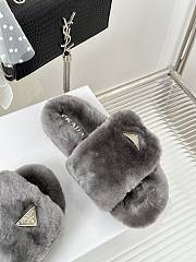 Bagsaaa Prada Fur Leather Grey Slides  - 4