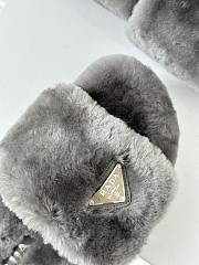 Bagsaaa Prada Fur Leather Grey Slides  - 6