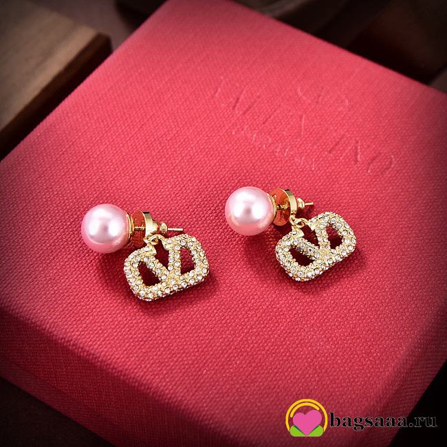Bagsaaa Valentino Vlogo Teardrop Gold Crystal Earrings - 1
