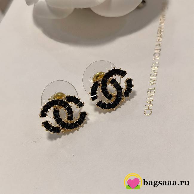 Chanel Black CC Logo Stud Earrings - 1