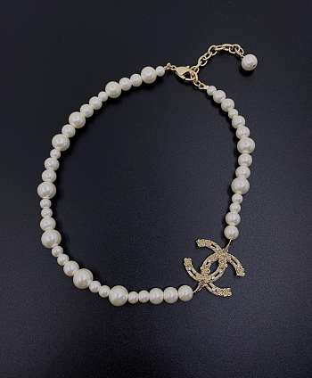Bagsaaa Chanel Pearl and CC Gold Logo Necklace