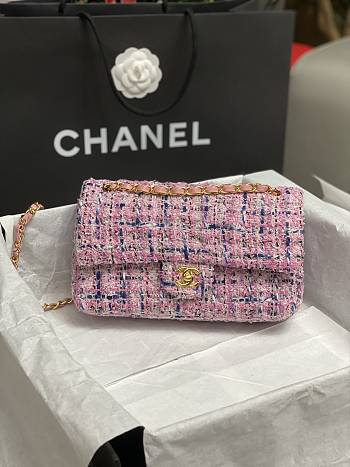 	 Bagsaaa Chanel Tweed Flap Bag Pink and Blue - 25cm