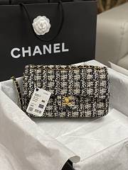 	 Bagsaaa Chanel Tweed Flap Bag Black, Blue and Cream - 25cm - 1