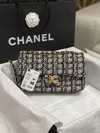 	 Bagsaaa Chanel Tweed Flap Bag Black, Blue and Cream - 25cm