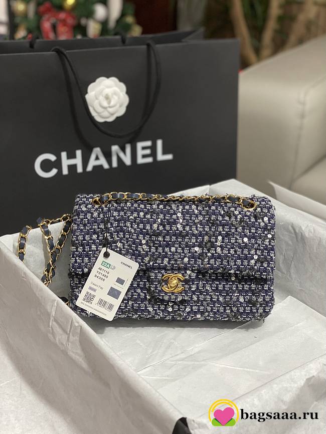 Bagsaaa Chanel Tweed Flap Bag Blue and Flower - 25cm - 1