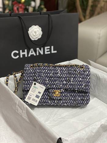 Bagsaaa Chanel Tweed Flap Bag Blue and Flower - 25cm