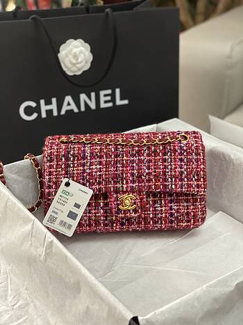 	 Bagsaaa Chanel Tweed Flap Bag Red and Multicolor - 25cm