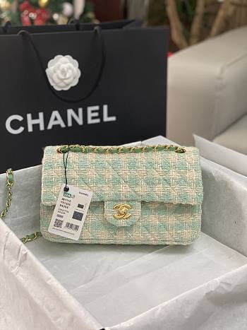 	 Bagsaaa Chanel Tweed Flap Bag Mint and Cream - 25cm