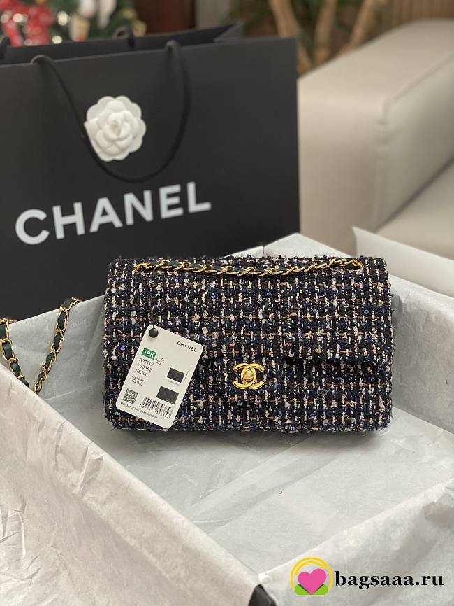 	 Bagsaaa Chanel Tweed Flap Bag Black and Multicolor - 25cm - 1