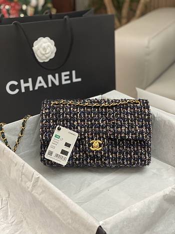 	 Bagsaaa Chanel Tweed Flap Bag Black and Multicolor - 25cm