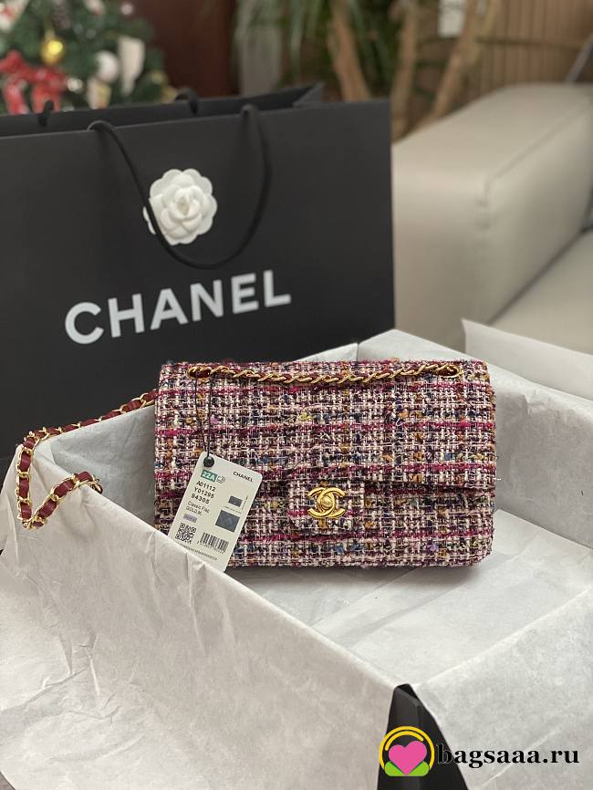 	 Bagsaaa Chanel Tweed Flap Bag Pink, Red, White, Black - 25cm - 1