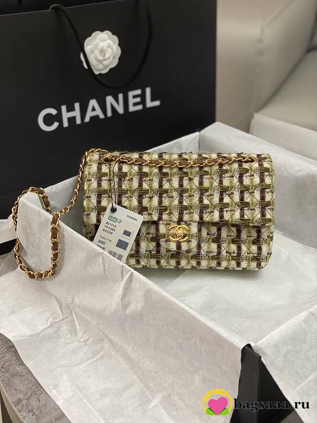 	 Bagsaaa Chanel Tweed Flap Bag Brown and Cream - 25cm - 1
