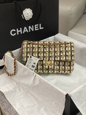 	 Bagsaaa Chanel Tweed Flap Bag Brown and Cream - 25cm